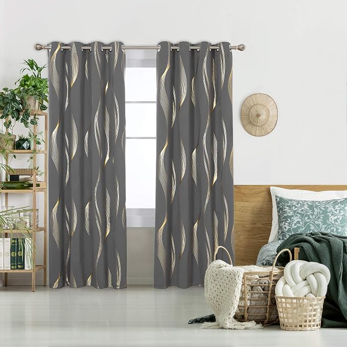 Deconovo Curtains for Living Room, Pattern Blackout Curtains 108 Inch Long | - Image 2