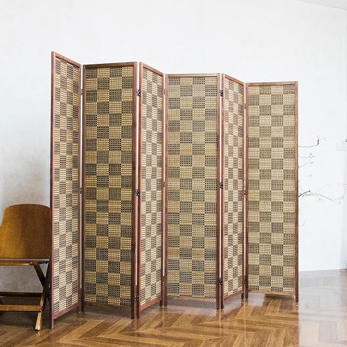 6 Panel Bamboo Room Divider, 5.6 ft Tall Double-Sided Folding Privacy Screen - Image 5