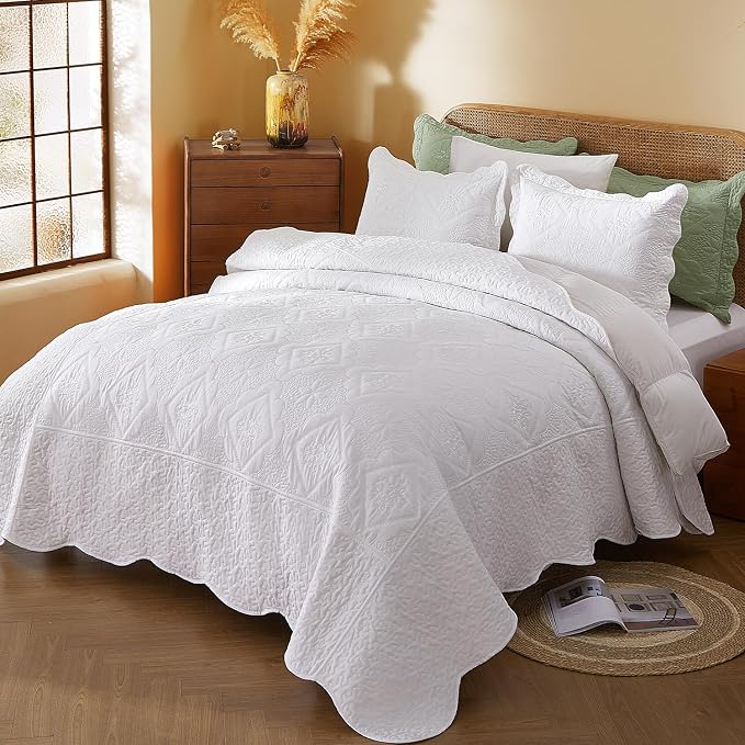 Cmfshape Oversized Floral Embroidery Quilt Set, 3 Pieces Super King Quilt - Image 4