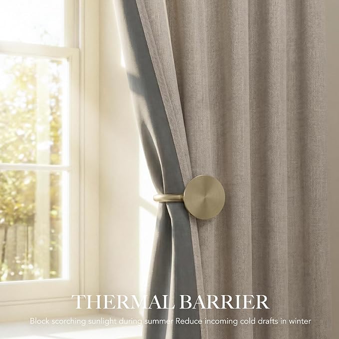 RYB HOME Natural Beige 100% Blackout Linen Curtains 96 Inch Long - Image 4