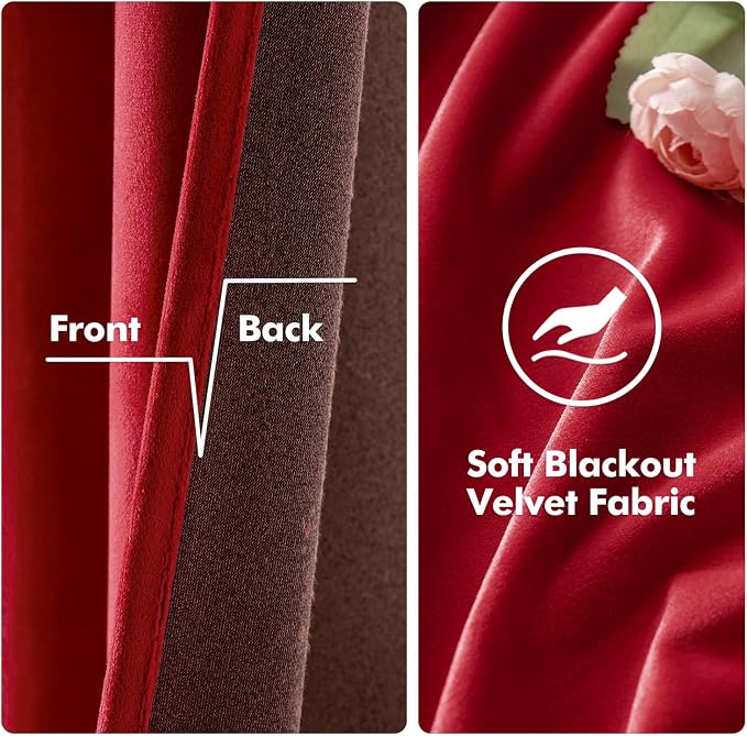 MIULEE Velvet Curtains Christmas Red 52 x 72 Inch Length Set of 2 | Grommet - Image 3
