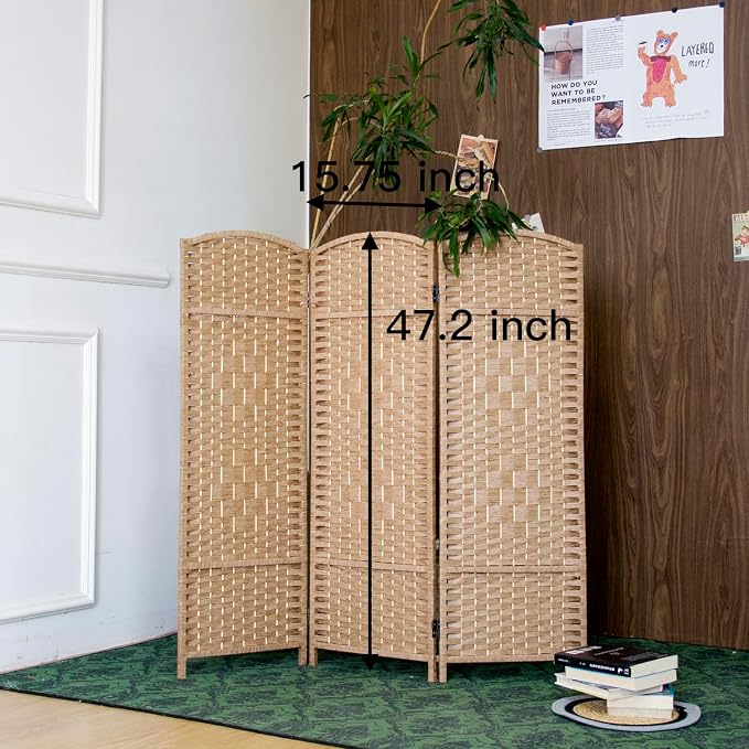 3-Panel Short Room Divider, 3.9 ft Freestanding Partition Wall, Light Brown - Image 5