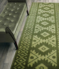 Custom Length Hallway Runner Rug,Slip Resistant,Southwestern Green, 26 Inch X 3 feet, Doormat, Sold and Priced Per Foot