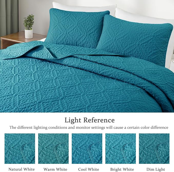 Exclusivo Mezcla California King Quilt Set, Teal | Lightweight Soft Bedspreads - Image 3