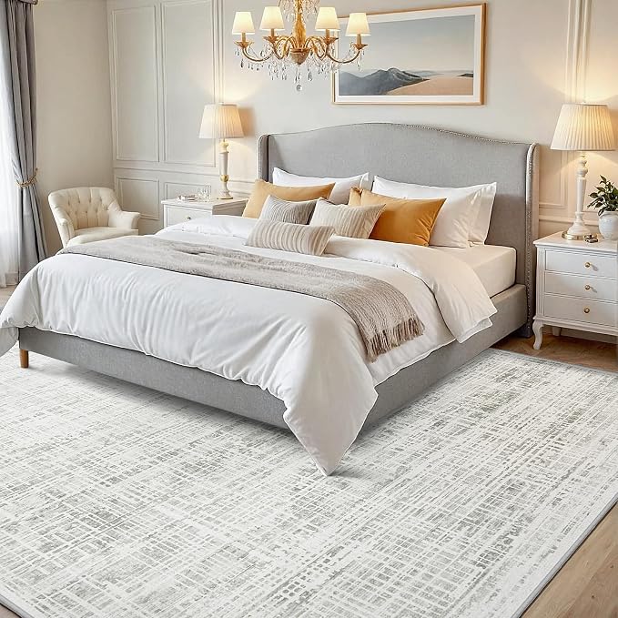 6x9 Washable Area Rug for Living Room Bedroom: Non-Slip Modern White Gray | - Image 2