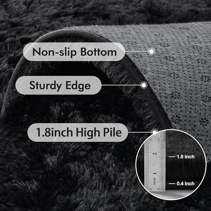 9x12 Ft Large Shag Black Rug for Living Room, Ultra Soft Fluffy Furry Area Rugs - Image 5