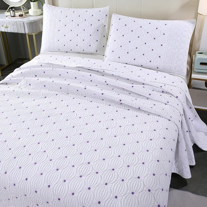 ROOMLIFE Quilt Set Full Size 3D Floral Embroidery Pattern 3-Piece Cotton by ROOMLIFE