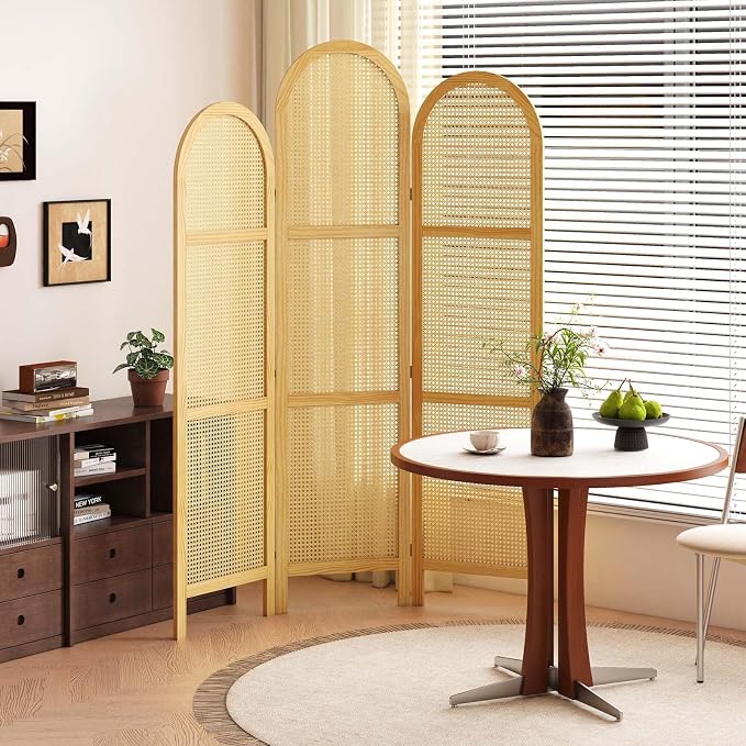 3-Panel Hand-Woven Rattan Room Divider, Tall Foldable Privacy Screen - Image 8