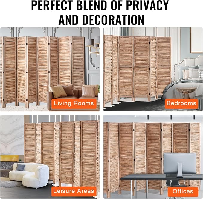 VEVOR Wood Room Divider, 8 Panel Wood Folding Privacy Screen, 66.9 Inches Tall - Image 7