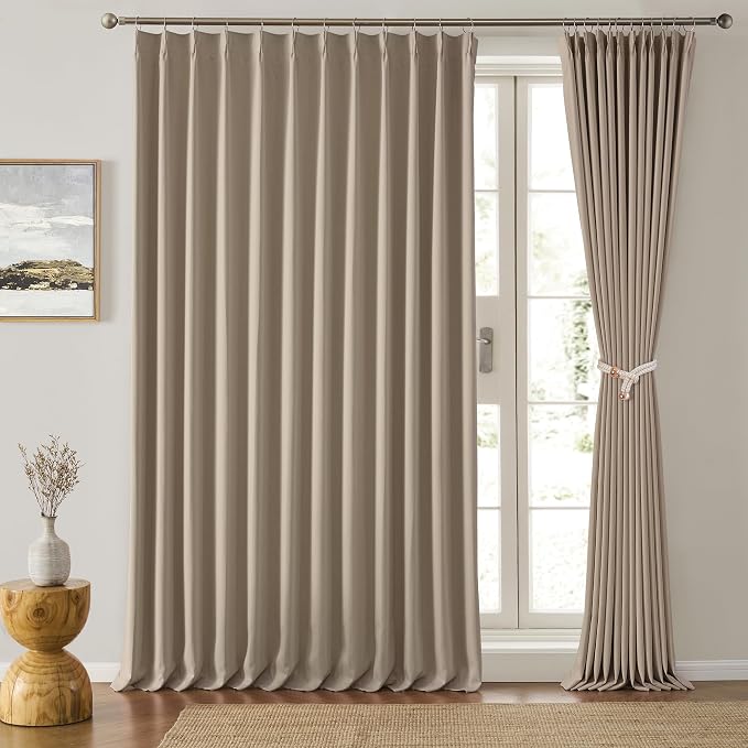Extra Wide Pinch Pleated Blackout Living Room Curtains 102 Inches Long by KEQIAOSUOCAI