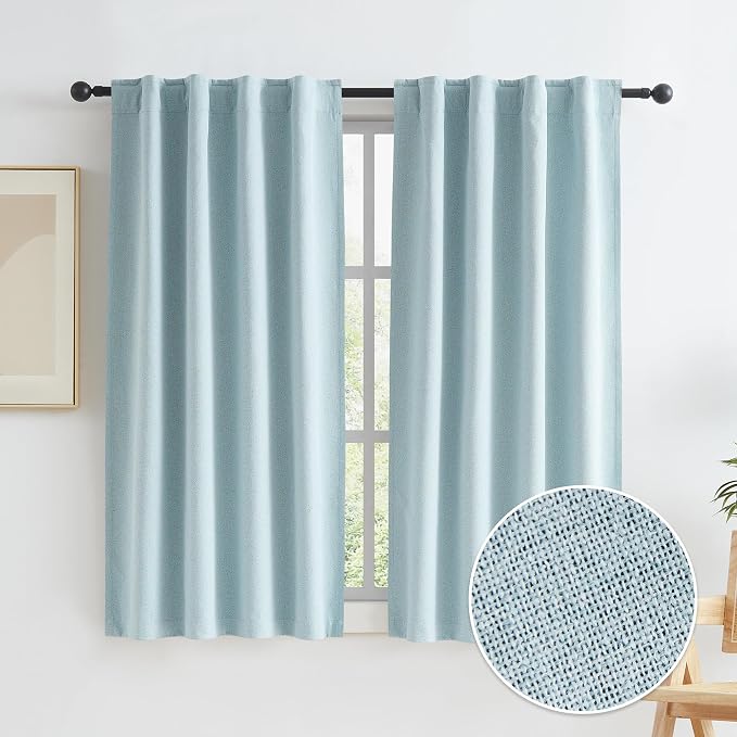 Short Blackout Curtains Light Blue by KEQIAOSUOCAI