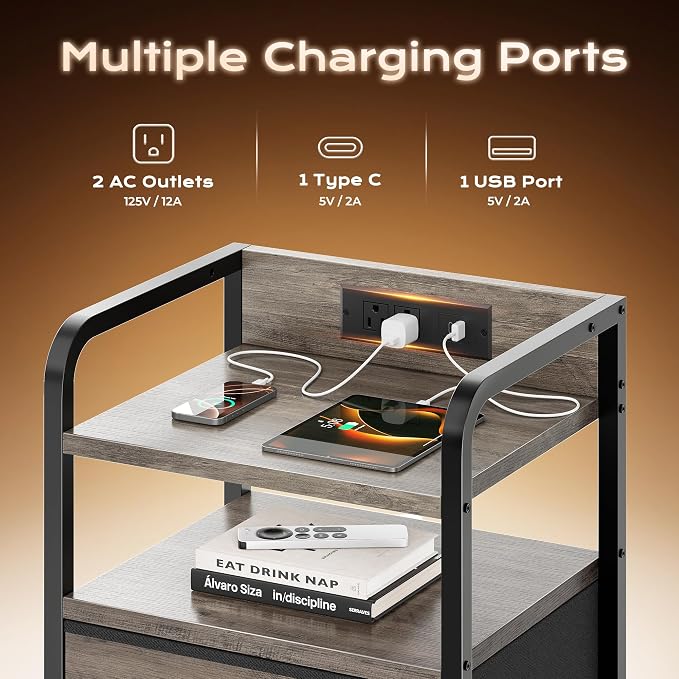 Huuger Nightstands Set of 2, Night Stand, Charging Station, USB-C Ports | 2 - Image 4