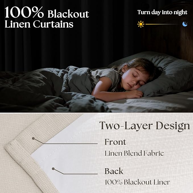70 Inch Extra Wide Blackout Curtain 96 Inches Long for Living Room Pinch Pleated Natural Linen Cream Beige Thermal Drapes Back Tab Room Darkening 100% Blackout for Bedroom Large Window 70x96 1 Panel