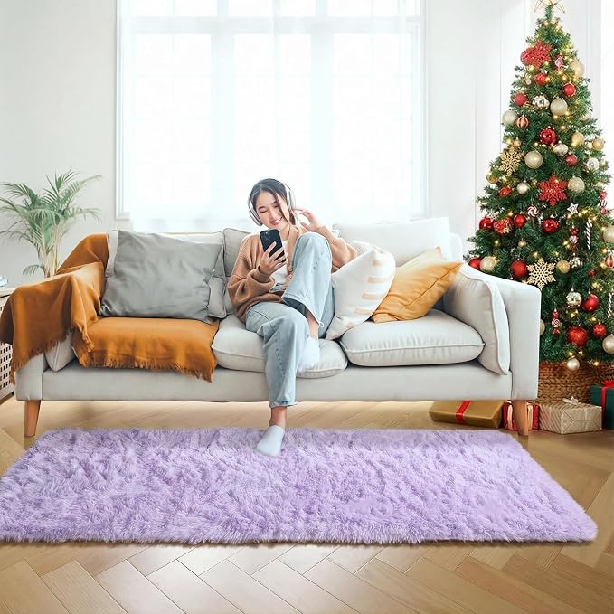 Light Purple Runner Rugs for Bedroom Living Room, Fluffy 2x6 Bedside Hallway - Image 8