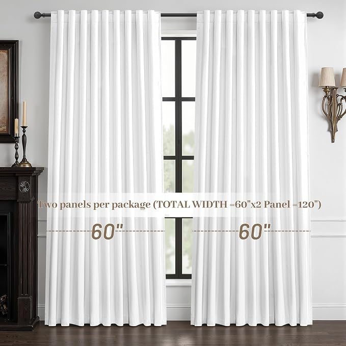 Pure White Blackout Curtains 60 Inches Extra Wide Modern Linen 96 Inch Length - Image 7