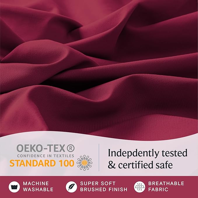 LuxClub 4 PC Queen Sheet Set, Deep Pockets Wrinkle Free Cooling Bed Sheets Hotel Bedding for Women, Men, Includes 1 Fitted Sheet, 1 Flat Sheet and 2 Pillowcases-Burgundy