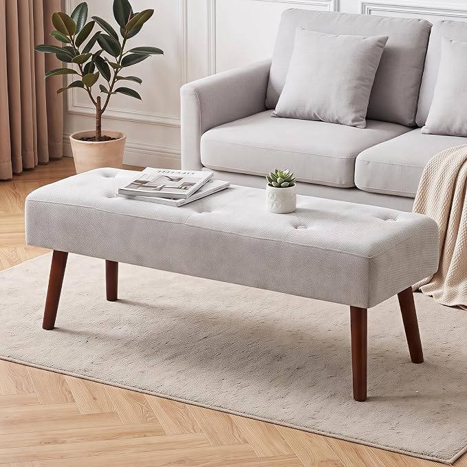 44 Inch Bedroom Bench, Modern Ottoman End of Bed Bench, Upholstered Chenille - Image 9