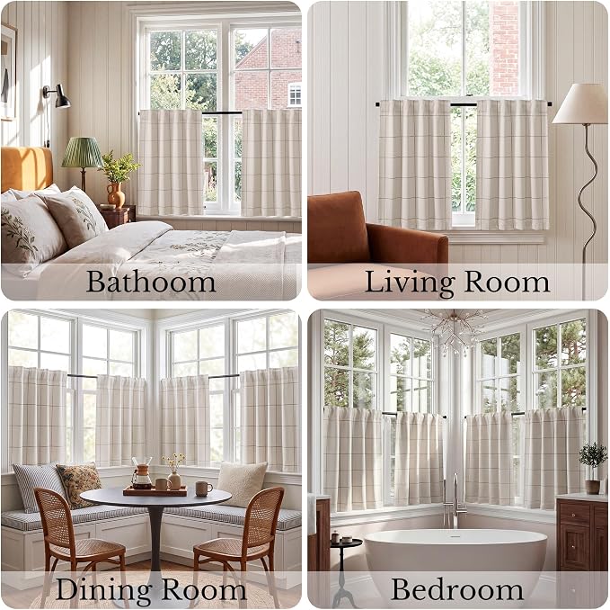 NICETOWN 100% Blackout Taupe Plaid Kitchen Curtains, 2 Panels | Rod Pocket & - Image 4