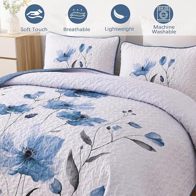 Mybedsoul King Size Quilt Set Blue, Reversible Polyester Coverlet Set - Image 8