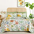 Yiran Floral King Quilt Bedding Set, Sage Green Sunflower Bedspreads | 3 Pieces by Yiran