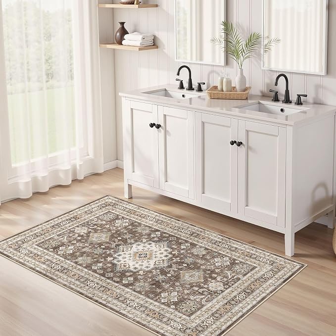 cotiled 2x3 Area Rug for Living Room, Traditional, Dark Brown | Washable Soft - Image 3