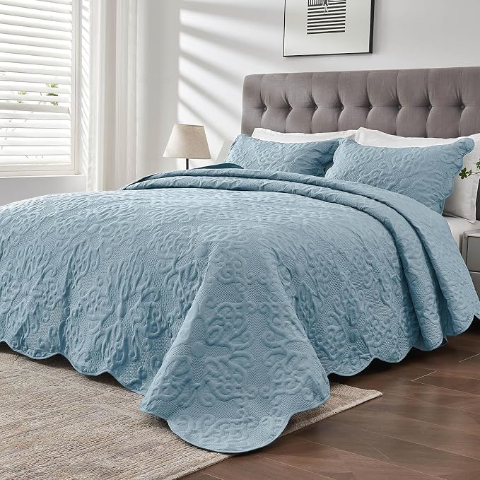 Kingnex Oversized King Bedspreads 128x120 Spa Blue | Lightweight, Extra Wide by Kingnex