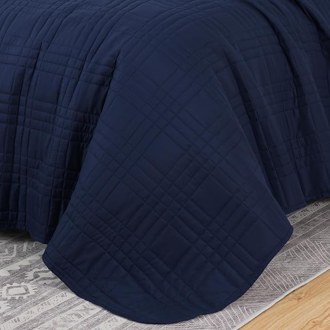 Chezmoi Collection Kingston Queen Size Bedspread Set, 3-Piece Navy Oversized - Image 7