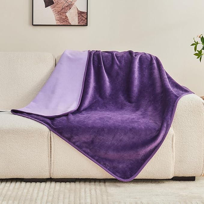 Waterproof Blanket 40"x60" for Adults, Reversible Waterproof Bed Cover for Dogs Cats Pets, Soft Leakproof Blanket for Bed Couch Sofa Furniture Protector, Dark Purple/Light Purple