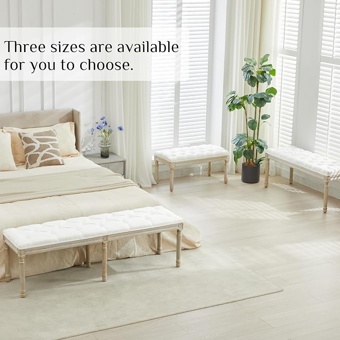 LOULENS 57.7" Linen End of Bed Bench King Size, Upholstered Bench, Upholstered - Image 7