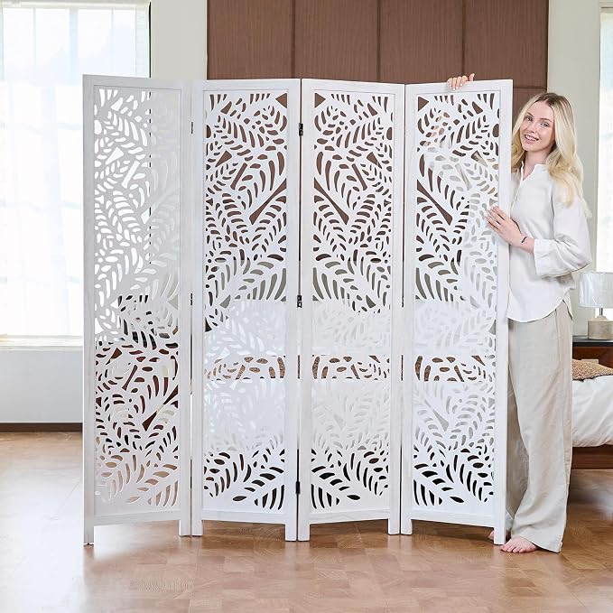 Leaf-Carved Room Divider Privacy Screen - Image 6