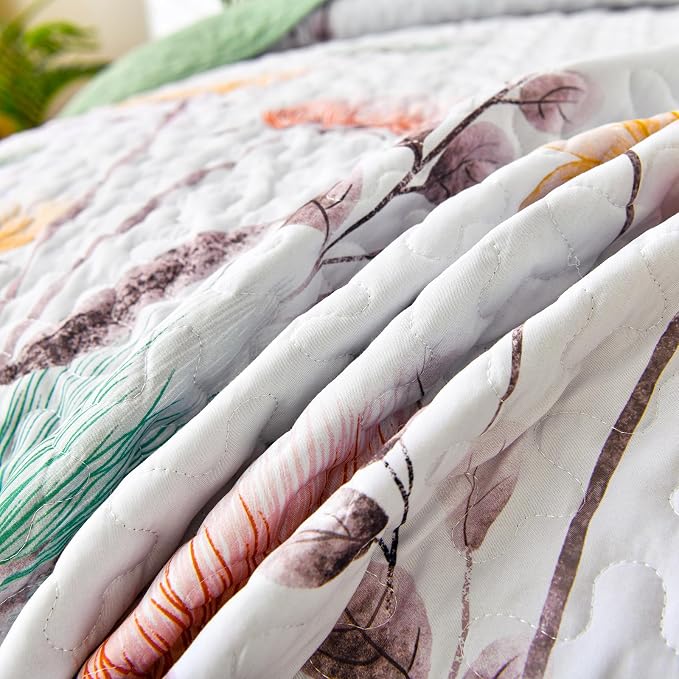 Dinjoy King Size Quilt Set, Boho Floral Quilts Coverlet Set, 3 Pieces | Boho - Image 9