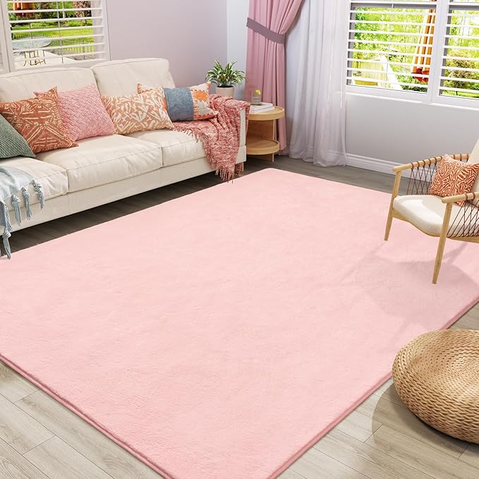 Modern Area Rugs for Bedroom Living Room, 5x8 Pink Memory Foam Rug | Thickened - Image 2