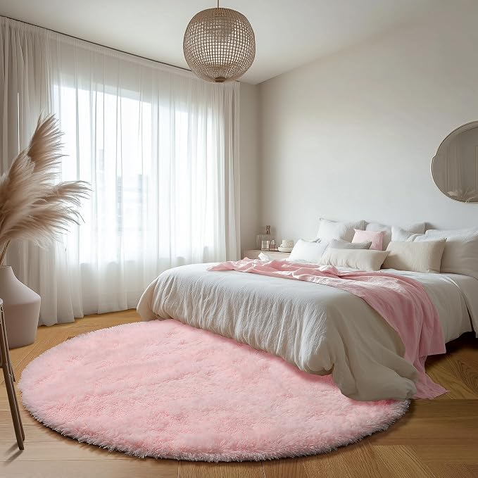 Light Pink Round Area Rugs 6ft for Bedroom Living Room, Fluffy Circle Rug for - Image 7
