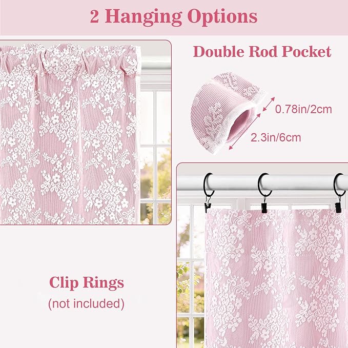 Yinhua Pink Kitchen Curtains 36 Inch Length Double Layer Blackout Cafe Curtains - Image 5