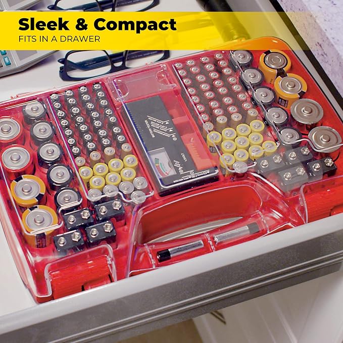 Ontel Battery Organizer with Tester | Stores 180 Batteries | Clear Locking Lid | As Seen On TV | Pack of 2