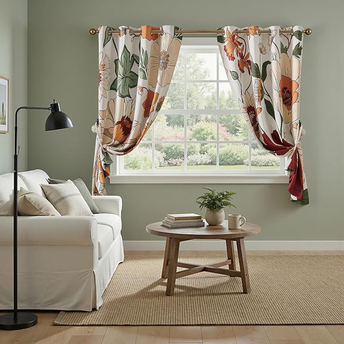 jinchan Beige Boho Floral Blackout Curtains 63 Inch Grommet 2 Panels | Room - Image 6