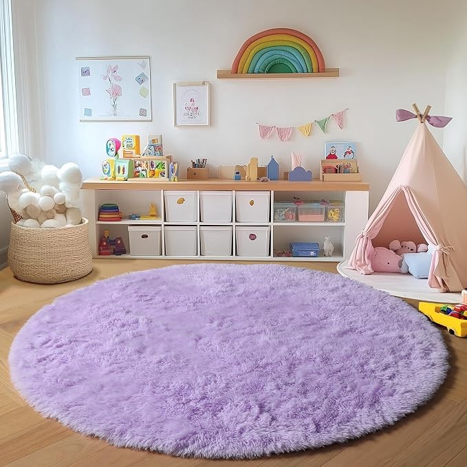 Light Purple Round Rugs 5ft, Fluffy Soft Circle Area Rug - Image 5