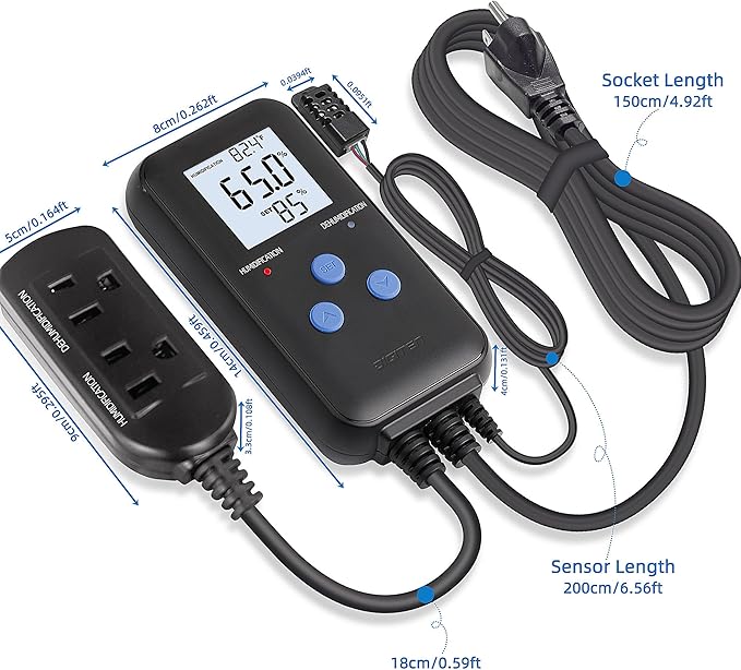 Digital Humidity Controller, Pre-Wired Humidity Controlled Dual Stage Outlets for Mushroom Growing, Reptile, Grow Tent, Humidifier/Dehumidifier