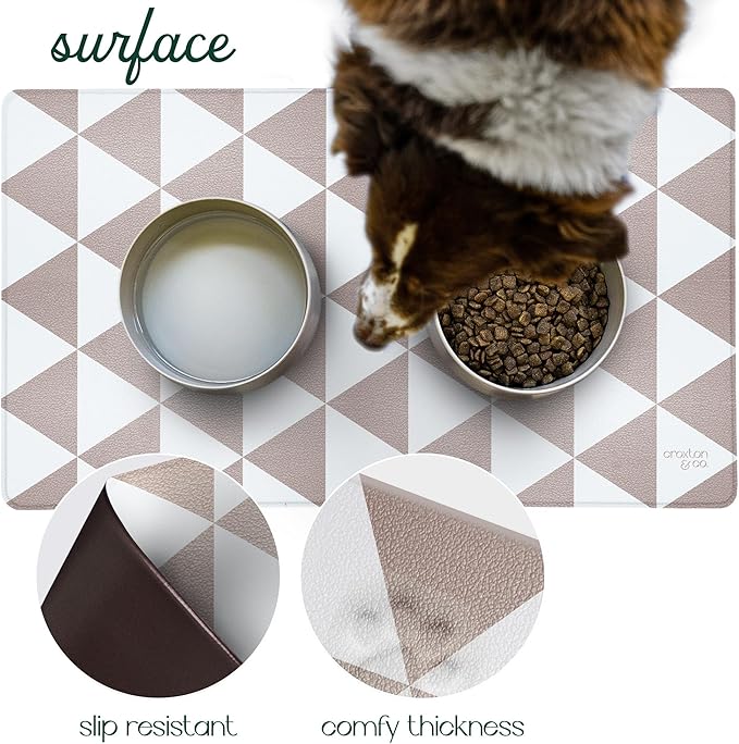 CROXTON & CO. Non-Slip Faux Leather Pet Feeding Mat for Dog Bowls | Large Bowl Mat for Food and Water | Durable, Easy-to-Clean Pet Food Mat for Floors | Size: 16.5"x18"