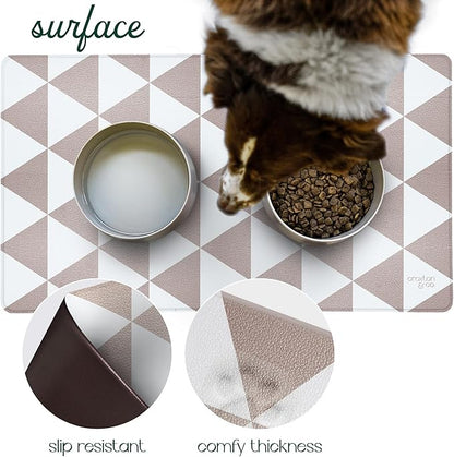 CROXTON & CO. Non-Slip Faux Leather Pet Feeding Mat for Dog Bowls | Large Bowl Mat for Food and Water | Durable, Easy-to-Clean Pet Food Mat for Floors | Size: 16.5"x18"