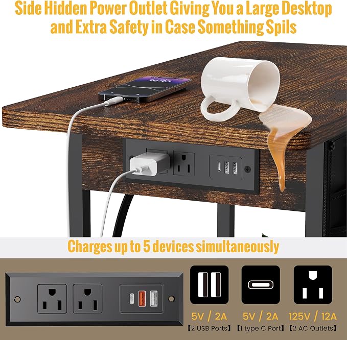 Yenlure Small Side Table with Charging Station, Narrow Nightstand Bedside - Image 4