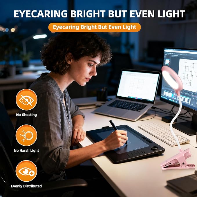 Akynite Clip on Light LED Desk Lamp 5 Brightness+5 Colors Rechargeable Lamp | - Image 5