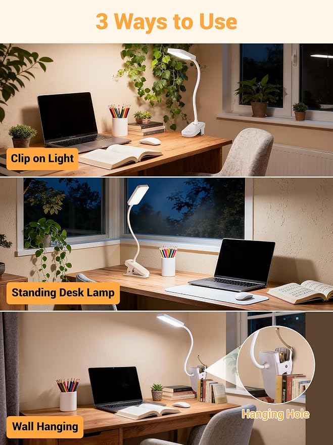 Clip on Light, 45 Lighting Modes Rechargeable Desk Lamp - Image 8