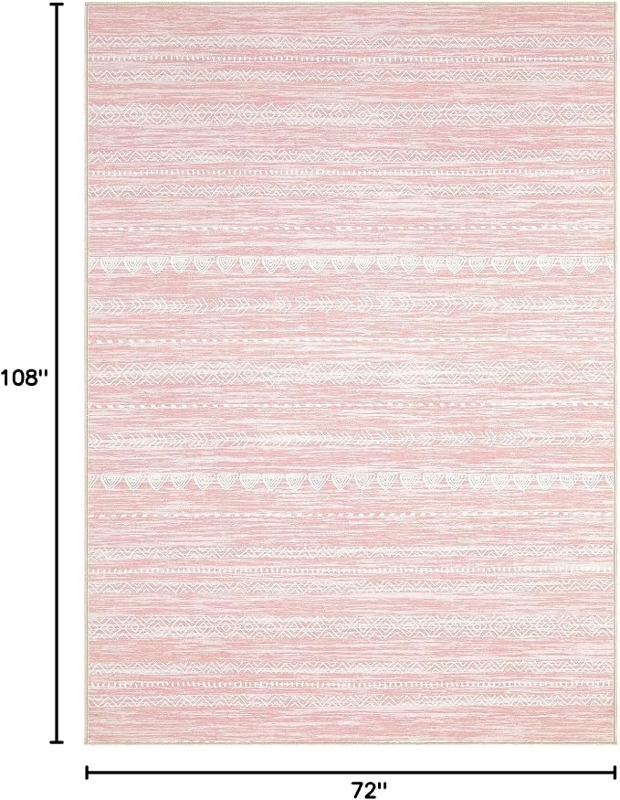 Nakagishi Boho 6x9 Area Rug Living Room Rugs Machine Washable Pink | Soft - Image 2