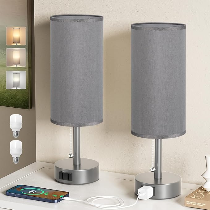 Dark Grey Bedside Table Lamps Set of 2 - Image 2