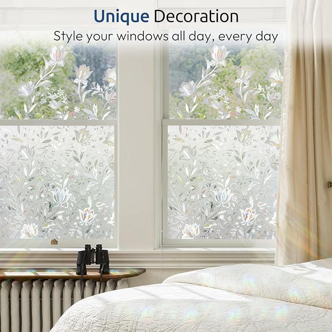 rabbitgoo Window Privacy Film, Stained Glass Cling, Tulip 23.6" x 157.4" | - Image 6