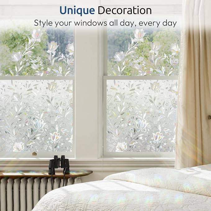 rabbitgoo Window Privacy Film, Stained Glass Cling, Tulip 17.5" x 78.7" | - Image 6
