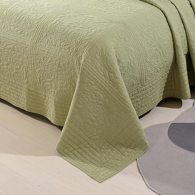 ROOMLIFE Quilt Set Queen Size 3D Floral Embroidery Pattern 3-Piece Cotton - Image 3