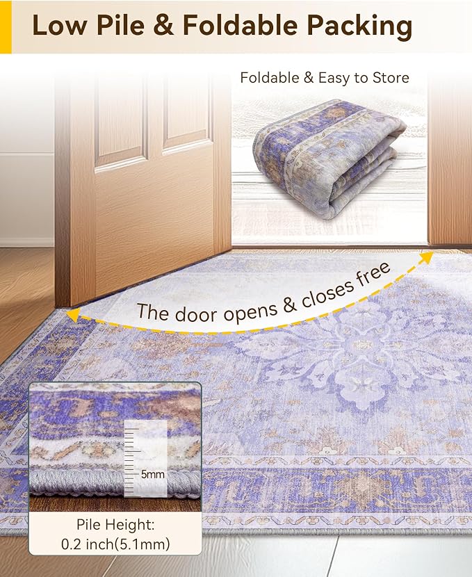 RELEANY Washable Area Rug, Water Repellent, Pet Friendly, Vintage Floral Boho - Image 4