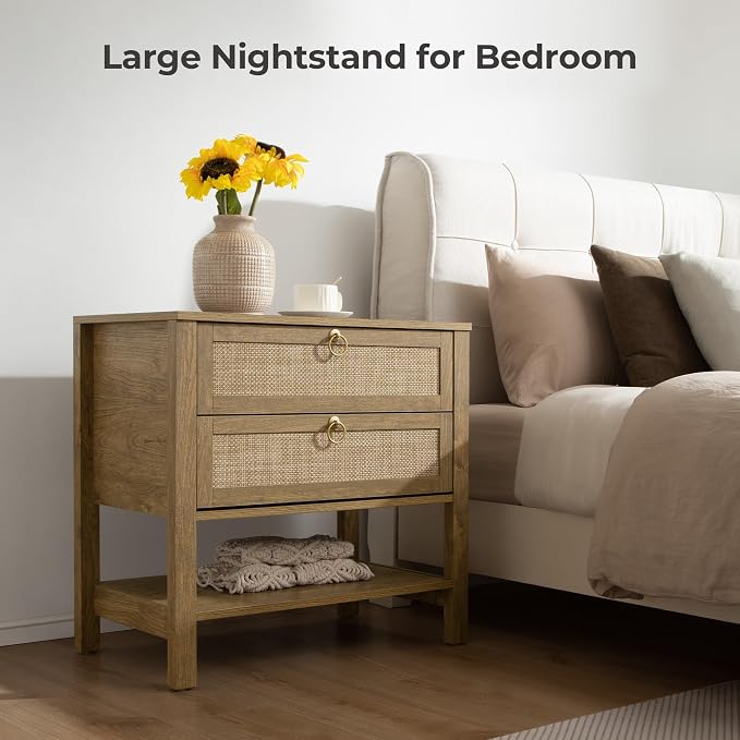 SICOTAS 26.7" Wide Rattan Nightstand - Image 8